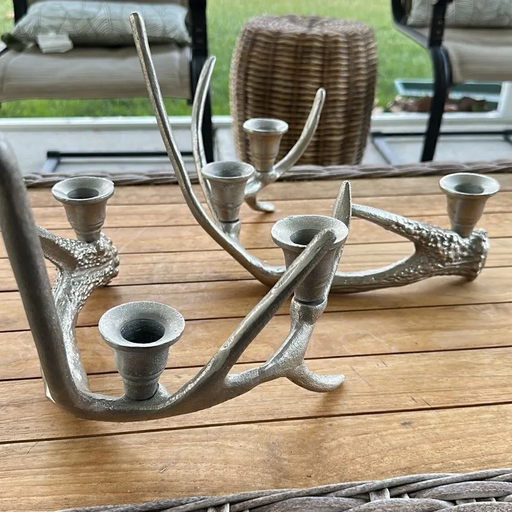 - Vintage Deer Antler Aluminum Candle Stick Holder Decor (2)